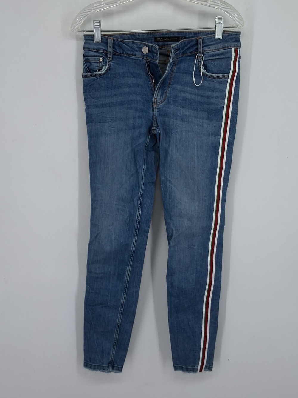 Zara Blue Skinny Jeans with Red-White Side Stripe